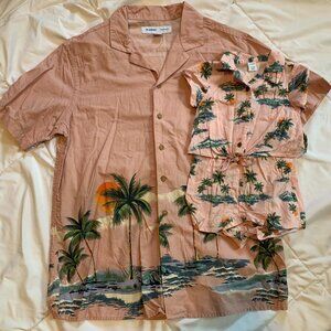 🌴 Tropical Twinning Set – Men's S Button-Up Shirt & 12–18M Baby Romper – EUC